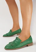 Mokasyny damskie - Zielone Mokasyny Ozdobione Frędzlami Przy Kwadratowym Nosku Passa - miniaturka - grafika 1