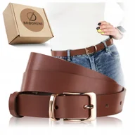 Paski - Pasek Skórzany Damski Brodrene Brązowy Złota Klamra do Spodni 110cm - miniaturka - grafika 1