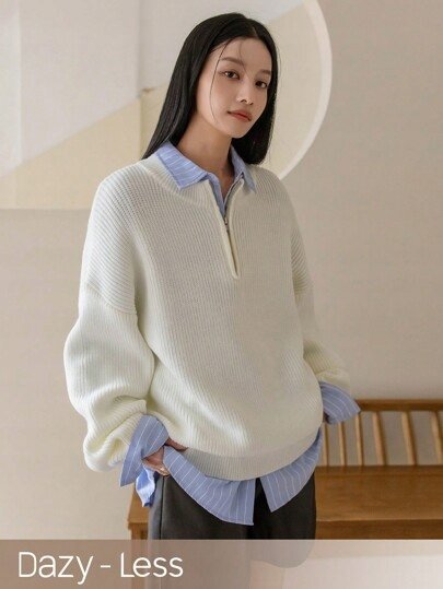 SWETER DAMSKI ECRU Z DŁUGIM RĘKAWEM LUŹNY S ŁMJ