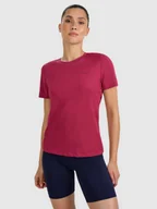Koszulki sportowe damskie - 4F Koszulka treningowa regular szybkoschnąca damska - czerwona L - miniaturka - grafika 1