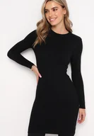 Sukienki - Czarna Sukienka Mini z Prążkowanej Sweterkowej Dzianiny o Dopasowanym Fasonie Paulinma - miniaturka - grafika 1
