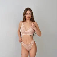 Komplety damskie - Beżowy koronkowy komplet bielizny damskiej Doris - miniaturka - grafika 1