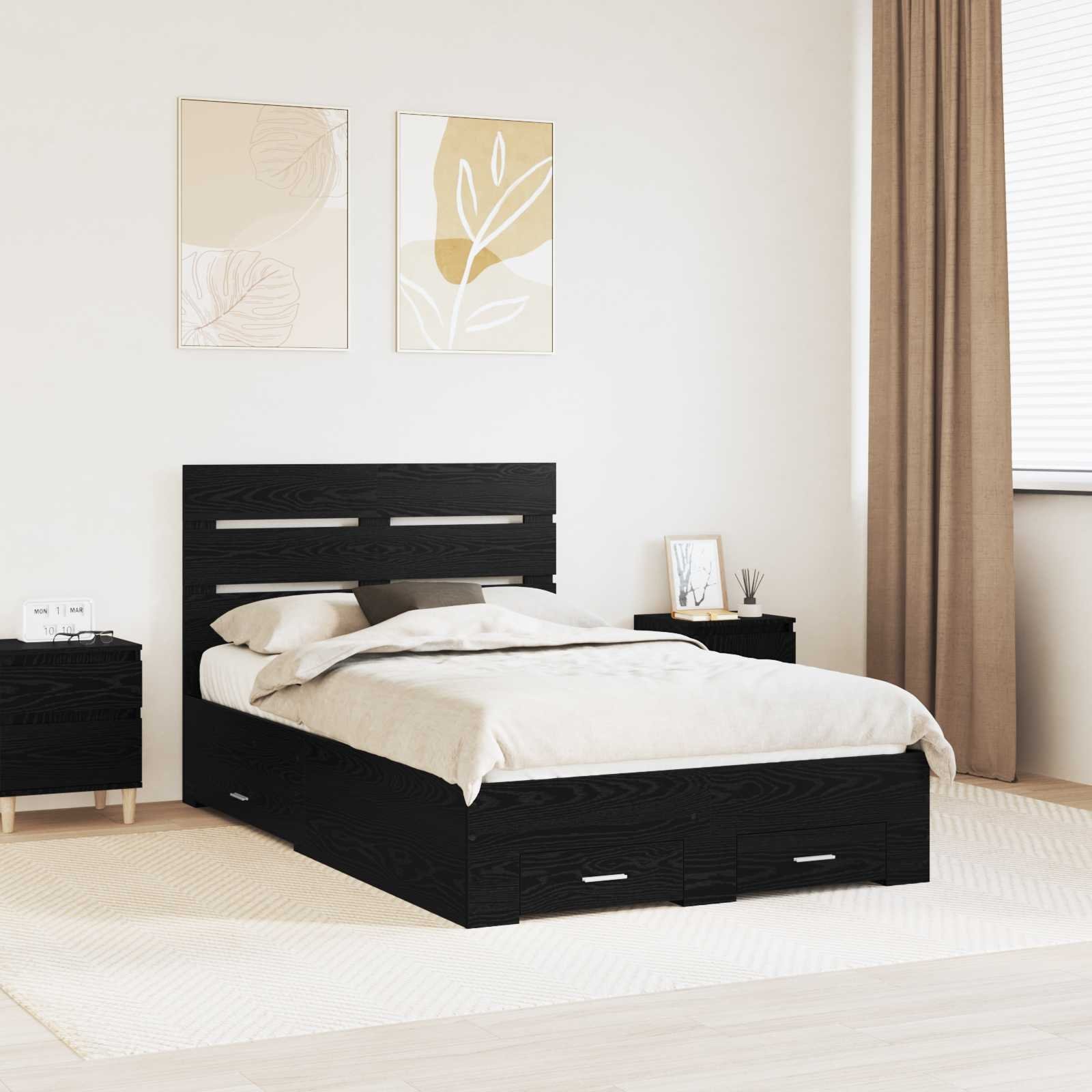 vidaXL Ramka łóżka Czarny Dąb 120 x 190 cm Materiał z drewna kompozytowego