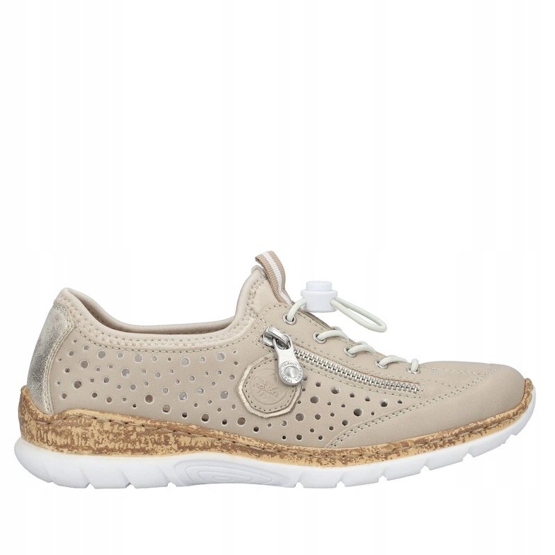 Rieker Ażurowe Sneakersy Damskie Półbuty z Suwakiem Beżowy N42P6-62 r.37