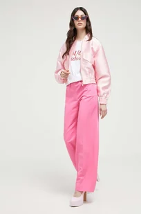 Love Moschino spodnie z domieszką lnu kolor różowy proste high waist - Spodnie damskie - miniaturka - grafika 1