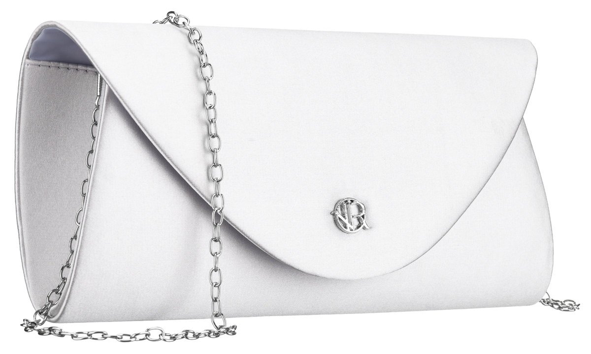 Wieczorowa torebka damska ROVICKY błyszcząca elegancka wizytowa kopertówka na łańcuszku srebrna