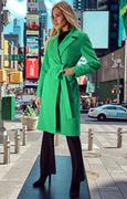 Płaszcze damskie - Zielony płaszcz z wełną o klasycznym kroju z paskiem M708, Kolor zielony, Rozmiar L, MOE - Primodo.com - miniaturka - grafika 1