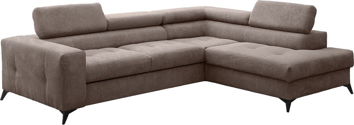 Narożnik z funkcją spania i pojemnikiem na pościel w kształcie litery L - ARCADI - tkanina Anafi, wiele kolorów Jasnobrązowy Prawy