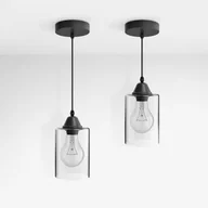 Oprawy, klosze i abażury - Lampa wisząca EMKE z cylindrycznym szklanym kloszem i czarną żelazną podstawą, lampa wisząca sufitowa w stylu vintage (2 sztuki) - miniaturka - grafika 1
