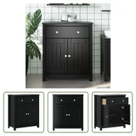 Szafki łazienkowe - The Living Store Szafka łazienkowa BERG czarna 69,5x34x80 cm lite drewno sosnowe - miniaturka - grafika 1