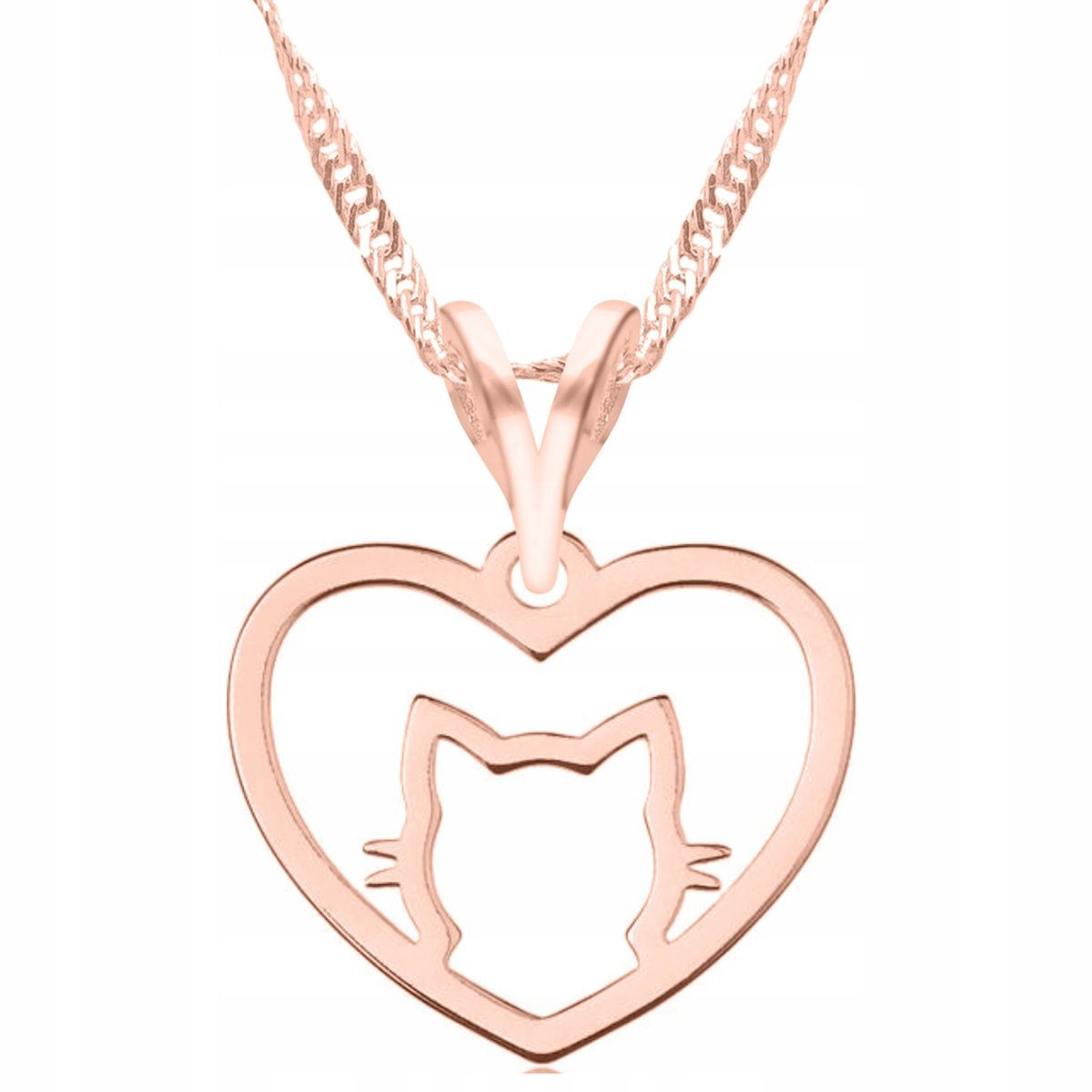 Naszyjnik Pozłacany z Głową Kota Kot Cat Kotek Serce Serduszko SREBRO 925