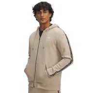 Bluzy męskie - Meska bluza dresowa rozpinana z kapturem Under Armour UA Icon Fleece FZ Taping - beżowa - UNDER ARMOUR - miniaturka - grafika 1
