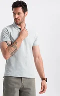 Koszulki męskie - Ombre Męska koszulka polo jednokolorowa BASIC z dzianiny pique - szara V20 OM-POBS-0100 S - miniaturka - grafika 1