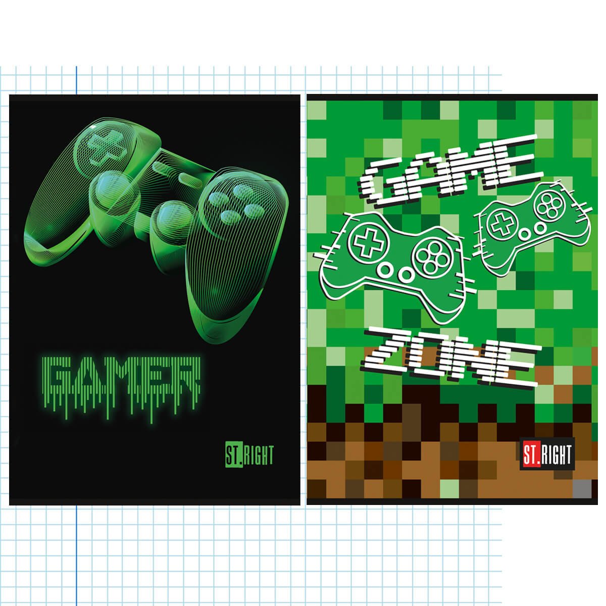 2 X ZESZYT A4 32 KARTKI W KRATKĘ DLA CHŁOPCA, GAMING GAME ZONE, ST.RIGHT
