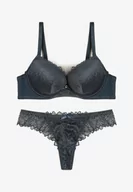 Komplety bielizny - Ciemnozielony Koronkowy Komplet Biustonosz z Push Upem i Stringami Yalira - miniaturka - grafika 1