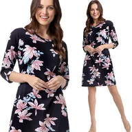 Bielizna nocna - Koszula Damska Luna Kod 204 Granatowa W Różowe Niebieskie Kwiaty Magnolii Xl - miniaturka - grafika 1