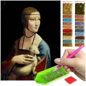 Malowanie po numerach - Haft Diamentowy ARTULIO, Obraz DIY 5D, Diamond Painting, Mozaika diamentowa 30x40cm (Dama z łasiczką) + zestaw akcesoriów - miniaturka - grafika 1