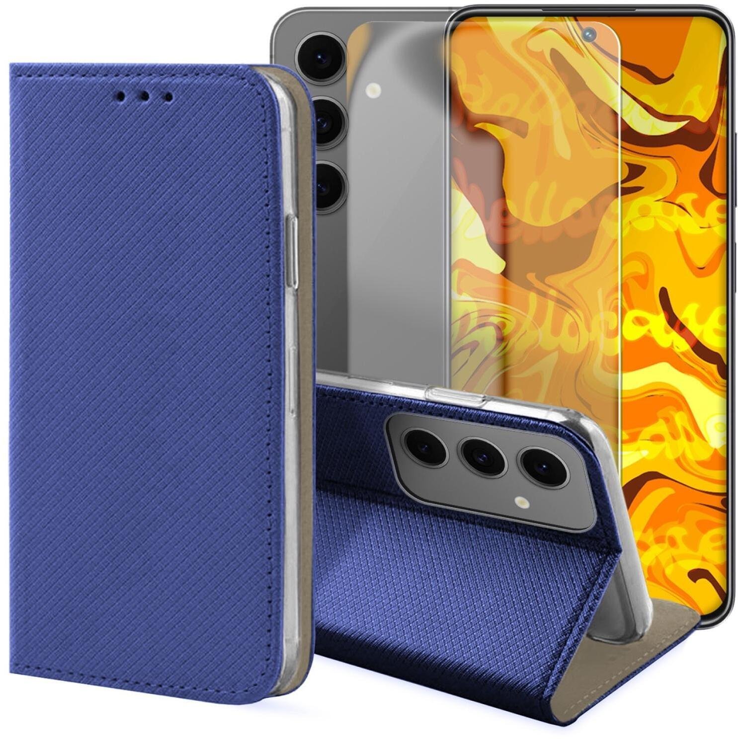 Hello Case Etui z Klapką Do Samsung Galaxy S24 FE Granatowe, Magnetyczne Szkło