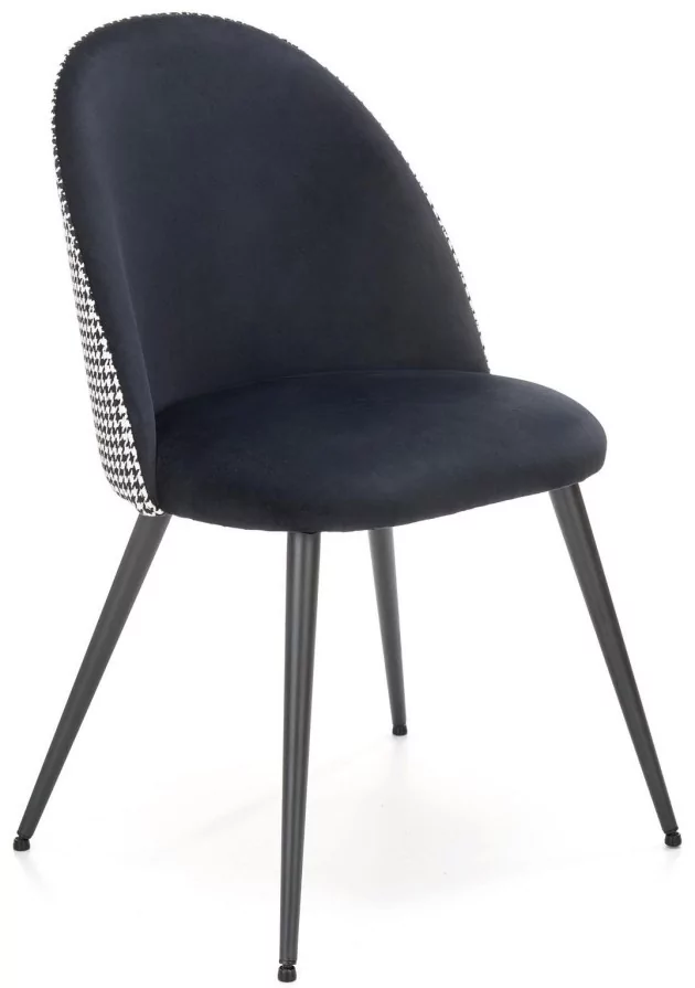 Krzesło czarne, biało-czarna kratka K478 na czanych nogach