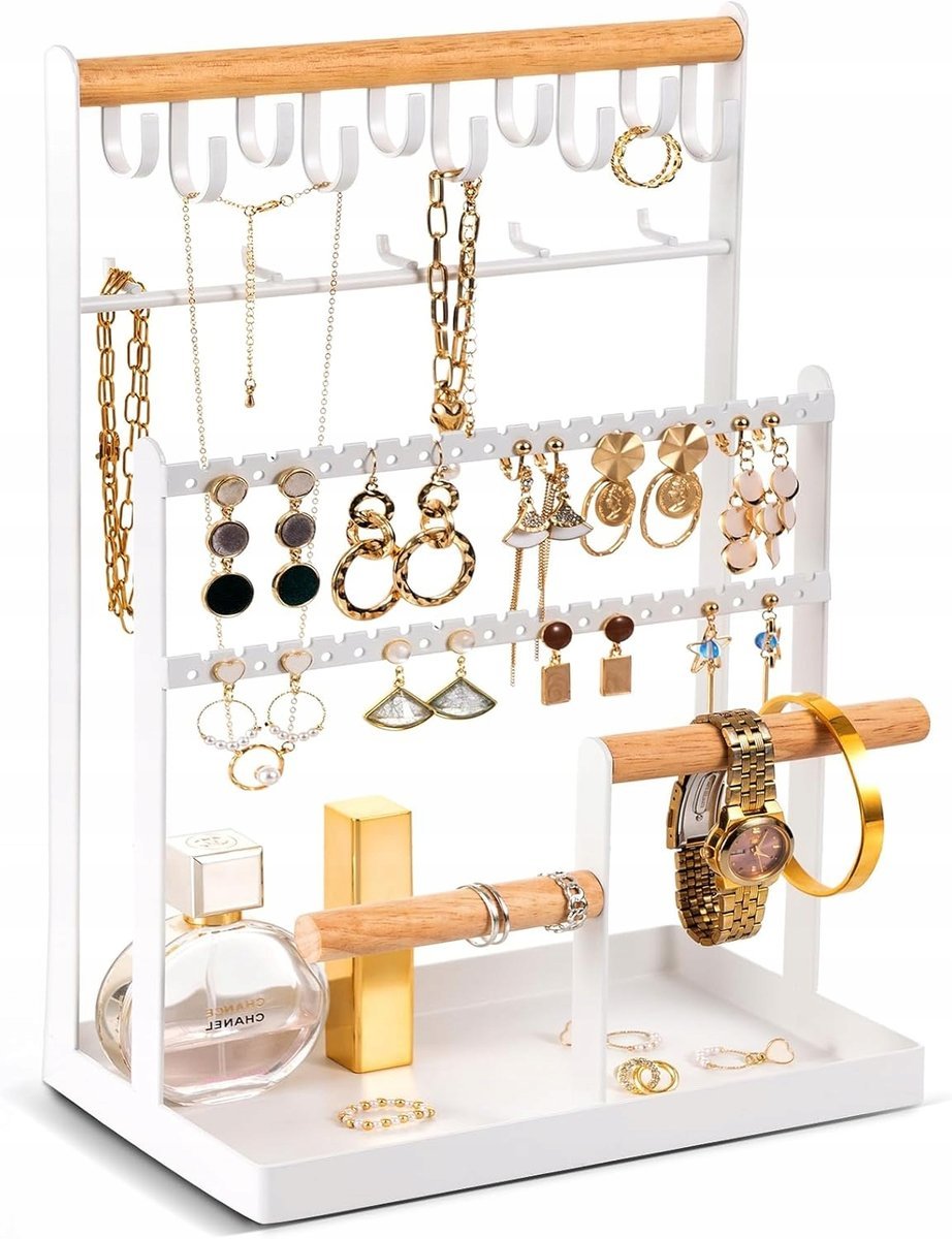 NOWOCZESNY STOJAK NA BIŻUTERIĘ 6 POZIOMÓW 15 HACZYKÓW ORGANIZER PREZENT