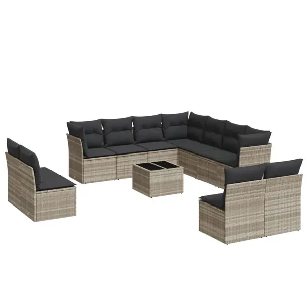 Zestaw mebli ogrodowych jasnoszary z rattanem PE, stolik 55 x 55 x 37 cm
