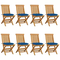Fotele i krzesła ogrodowe - vidaXL Lumarko Krzesła ogrodowe z niebieskimi poduszkami, 8 szt., tekowe! 3072942 - miniaturka - grafika 1