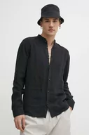 Koszule męskie - HUGO koszula lniana kolor czarny slim ze stójką - Hugo - miniaturka - grafika 1