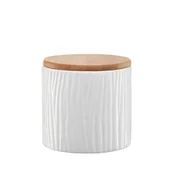 Pojemniki kuchenne - Ambition TUVO POJEMNIK Z WYTŁOCZENIAMI Z BAMBUSOWĄ POKRYWKĄ 670 ML BIAŁY CERAMIKA 29579 - miniaturka - grafika 1