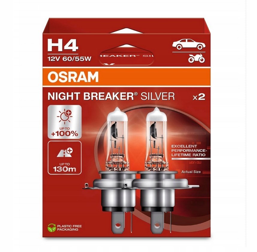 NIGHT BREAKER SILVER OSRAM H4 100% P43t 12V 60/55W BOX 2szt