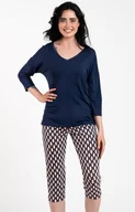 Piżamy damskie - Piżama damska z rękawem i nogawką 3/4 Milda, Kolor granatowy-wzór, Rozmiar S, Italian Fashion - Intymna - miniaturka - grafika 1