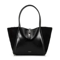 Torebki damskie - Damska shopperka z futerkowymi wstawkami czarna - miniaturka - grafika 1