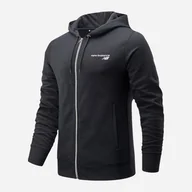 Bluzy męskie - Bluza streetwear rozpinana męska z kapturem New Balance NBMJ03907BK L Czarna (194389372657) - miniaturka - grafika 1