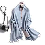 Apaszki i szaliki damskie - Szal szalik damski 100% kaszmir błekitny niebieski - miniaturka - grafika 1