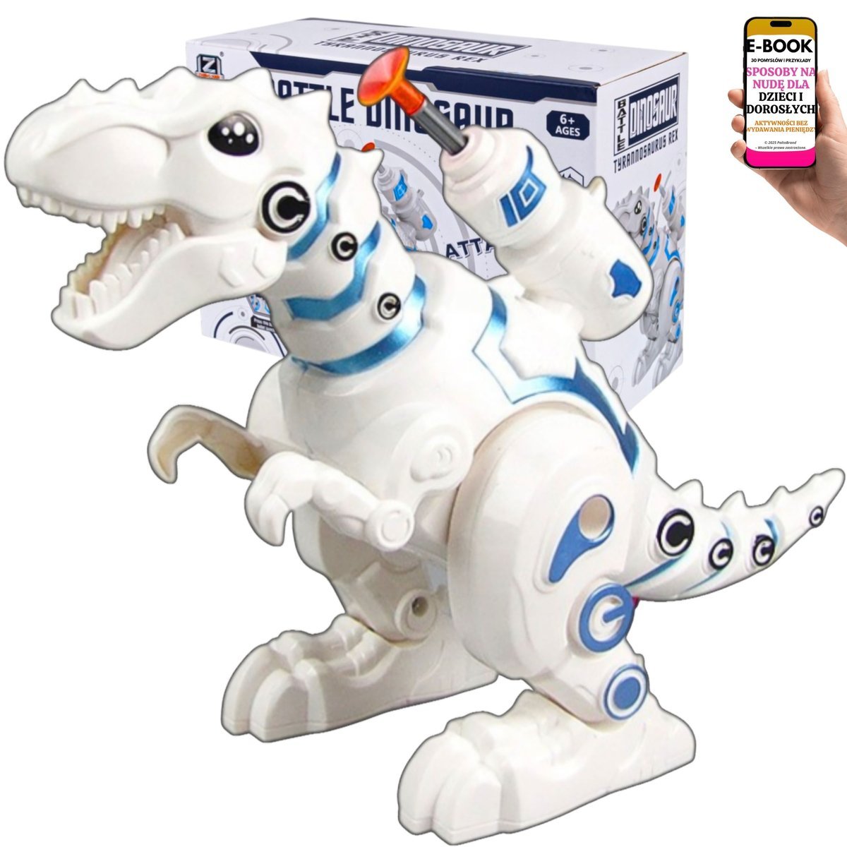 PREZENT DLA CHŁOPCA WNUCZKA DINOZAUR T-REX ROBOT Z RYCZENIEM, ŚWIATŁEM I STRZAŁKAMI 7 8 9 10 11 latka + EBOOK-3