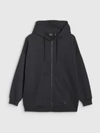 Bluzy damskie - 4F Bluza dresowa rozpinana z kapturem damska - czarna XL - miniaturka - grafika 1