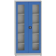 Szafy biurowe - B2B Partner Szafa z półkami spawana ze szklanymi drzwiami, 1950 x 950 x 400 mm, szara/niebieska 178597 - miniaturka - grafika 1