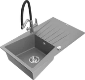 Zlewozmywaki z baterią - Mexen Cesar zlewozmywak granitowy 1-komorowy z ociekaczem i baterią kuchenną Duo, szary - 6514-71-671701-07 - miniaturka - grafika 1