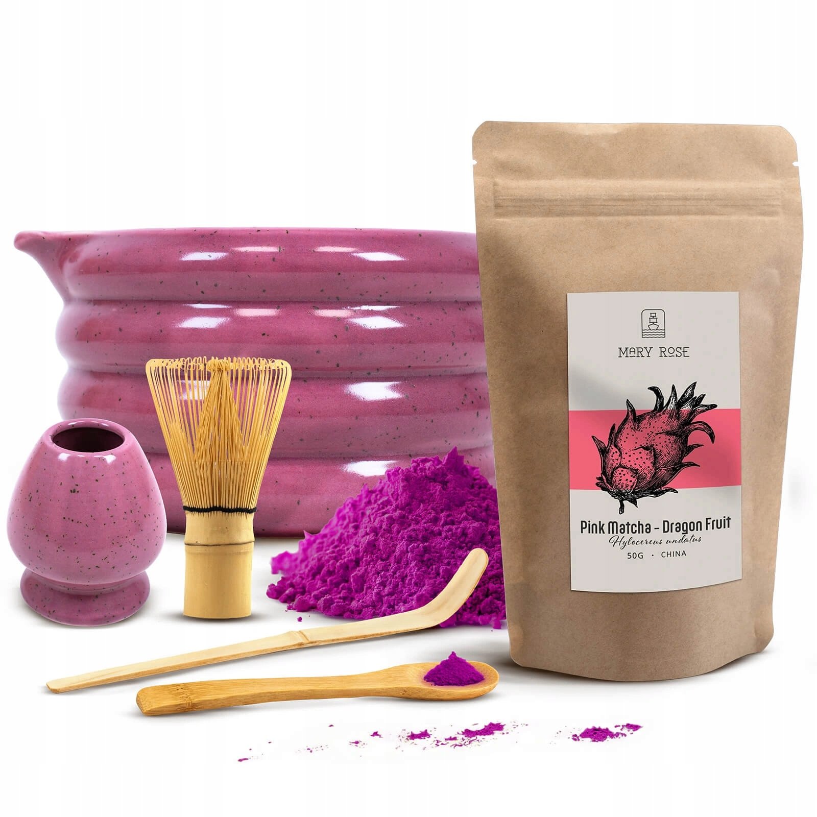 Zestaw do przygotowania Pink Matcha Dragon Fruit 50g Akcesoria do Matchy