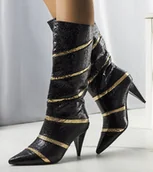 Botki damskie - Czarno złote ocieplane kozaki Nevzo na obcasie-38 - miniaturka - grafika 1