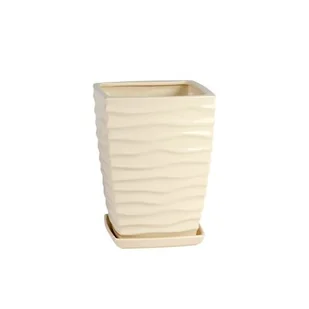 Doniczka ceramiczna z podstawką kwadrat duna 40 x 29 cm krem połysk symbol 042 - Donice - miniaturka - grafika 1