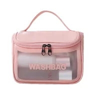 Kosmetyczki, organizery i kuferki - Kosmetyczka przezroczysta WASHBAG różowa R2 - miniaturka - grafika 1