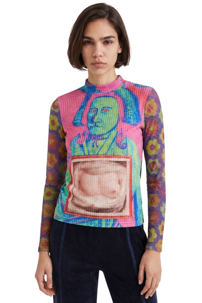 Bluzka damska Desigual Pinky z nadrukiem portretów-XL