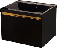 Szafki łazienkowe - Czarna szafka z czarną umywalką złoty uchwyt 60 cm seria Diamond Gold Gante C - miniaturka - grafika 1