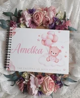 Pamiątka Chrztu Świętego - Różowy miś personalizowany album prezent na chrzest - miniaturka - grafika 1