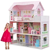 Domki dla lalek - Domek Dla Lalek Drewniany Duży Różowy Willa Led Z Meblami I Wyposażeniem - miniaturka - grafika 1
