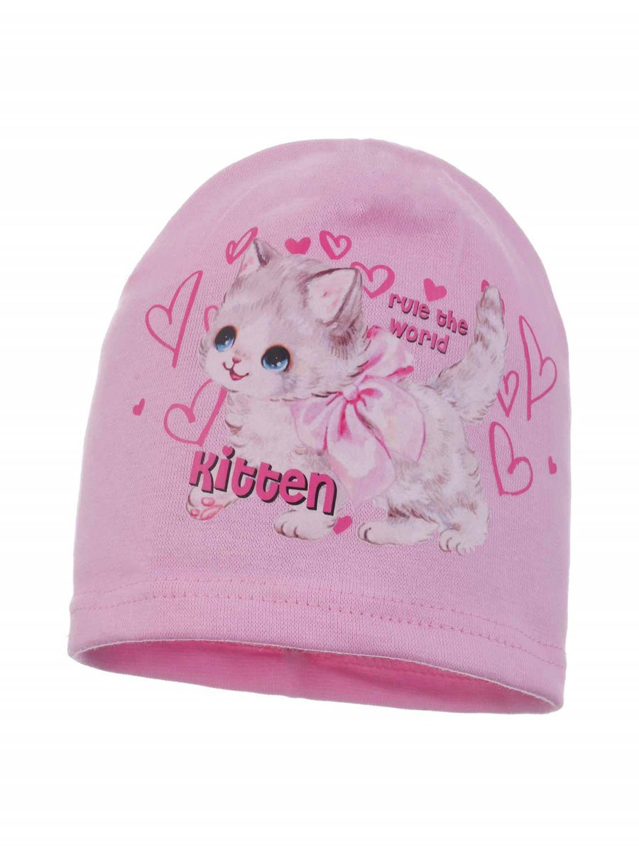 Dziewczęca czapka bawełniana kotek rule the world jasnoróżowa Ambra r.44/48