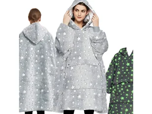 Koc Duża Bluza Z Kapturem Gruba Oversize Ciepła Szlafrok Kocobluza Jasny Szary - Bluzy damskie - miniaturka - grafika 1