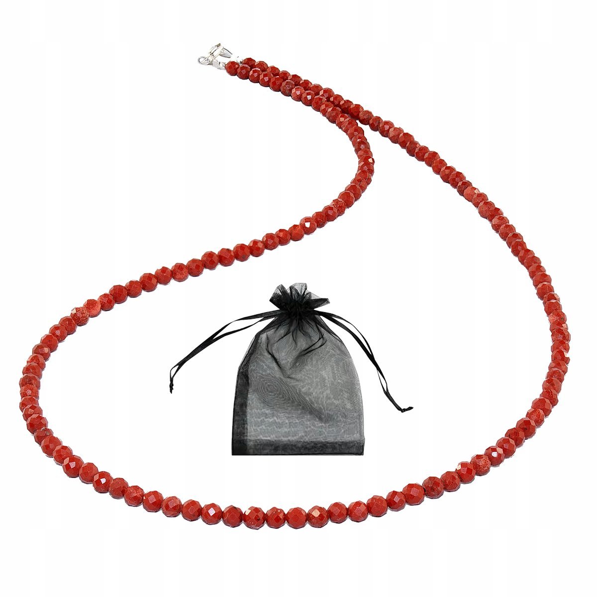 Naszyjnik Naturalny Jaspis Czerwony fasetowany 3mm Sreb 925 dł 43cm