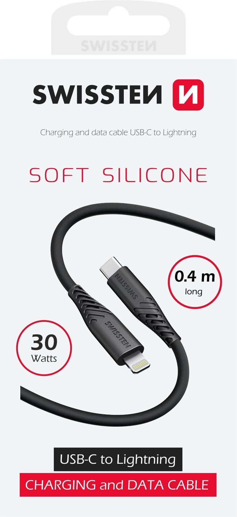 Swissten Soft Silicone USB-C - Lightning 30W Data and Charging Cable 0.4m