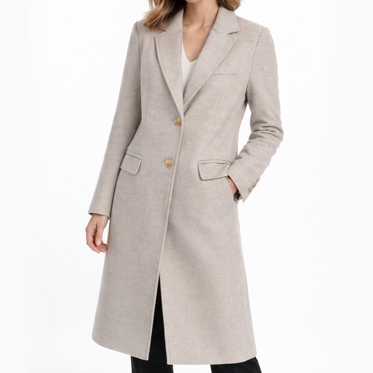 Płaszcz Damski Długi Przejściowy Szary Jednorzędowy Wełna EDAN XS